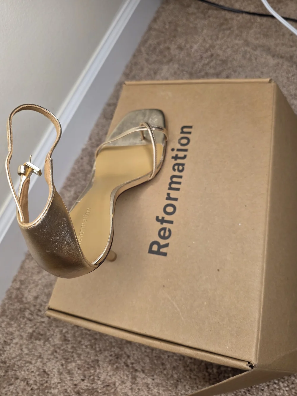 Reformation Metallic Gold Ankle-Strap Sandal